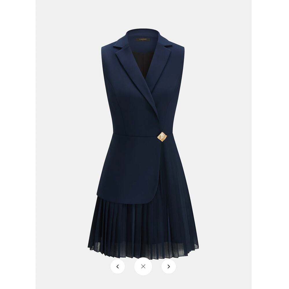 NWT Commense Blazer Style Pleated Mini Sleeveless Dress Sz S - Picture 2 of 6